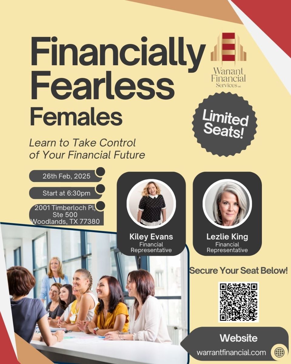 Here is an event I have coming up for the ladies. We will cover financial issues unique to women. Attendees will leave this workhop ready to take control at any stage of their financial journey.