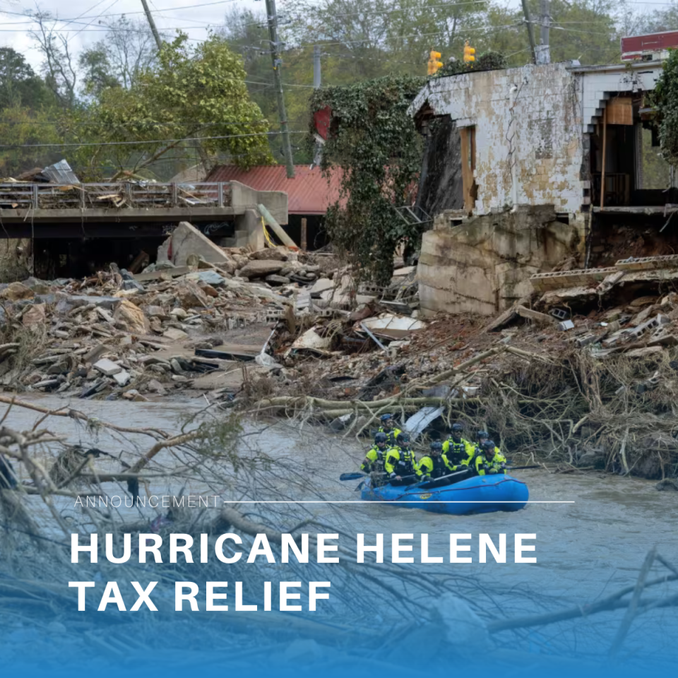 My heart is still heavy from the devastation Hurricane Helene caused in Western North Carolina, and now, Hurricane Milton is about to hit Florida. As a former first responder, it's tough not being able to physically help, but I know it's best to let those familiar with the area lead the efforts. I'm doing what I can to assist in other ways.If you or someone you know was impacted by Helene, the IRS has announced tax relief, including postponed filing deadlines for affected areas. Find more details in the official announcement here: www.irs.gov/newsroom/irs-announces-tax-relief-for-victims-of-hurricane-helene-in-north-carolina-various-deadlines-postponed-to-may-1-2025.Stay safe, everyone. 💙